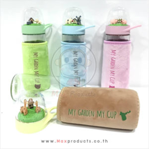 กระบอกน้ำแก้ว ฝาโดม รูปสัตว์ ขนาด 7.8 x 23.5 cm ความจุ 450 ml