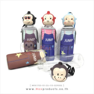 กระบอกน้ำแก้ว + ฝาโมหัวลิง + ปอกกันร้อน+สายคล้อง สีแดง , ฟ้า , น้ำตาล , ดำ