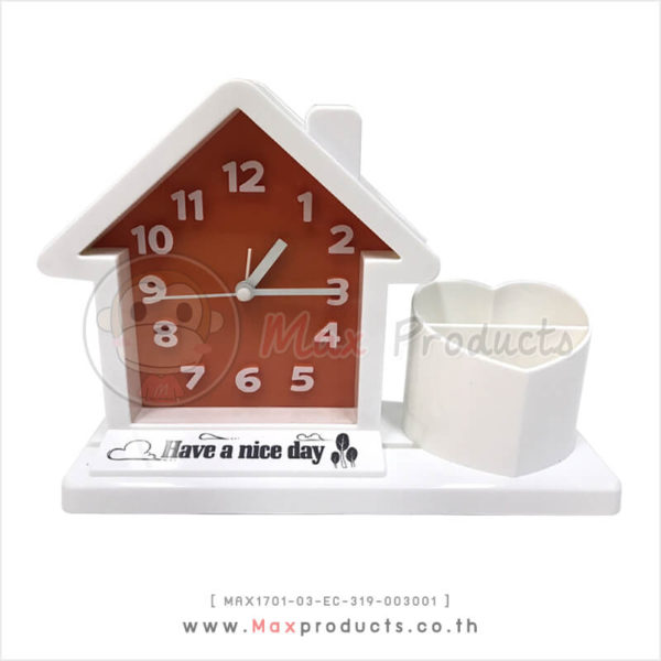 นาฬิกาบ้าน + ช่องใส่ดินสอ สี ขาว-ส้ม ขนาด 20.5 x 15 cm รหัส MAX1701-03-EC-319-003001