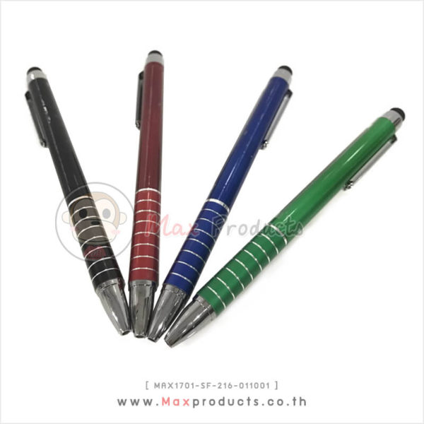 ปากกาแฟชั่น + หัวทัชสกรีน + คลิปเงิน สี แดง ดำ น้ำเงิน เขียว รหัส MAX1701-SF-216-011001