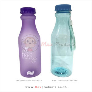 กระบอกน้ำพลาสติก + ฝาจีบ แบบขุ่น และ แบบใส ขนาด 6.5 x 20.5 cm ความจุ 550 ml