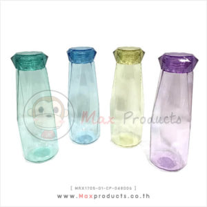 กระบอกน้ำพลาสติกใส ทรงเพชร สีม่วง , ฟ้า , เขียวอมฟ้า , เหลือง ขนาด 6.5 x 21.5 cm ความจุ 620 ml MAX1705-01-CP-048009