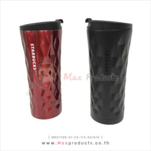 กระบอกน้ำสแตนเลส ทรงบุบ Starbuck สีดำ , แดง ขนาด 8 x 19 cm MAX1705-01-CS-113-041010