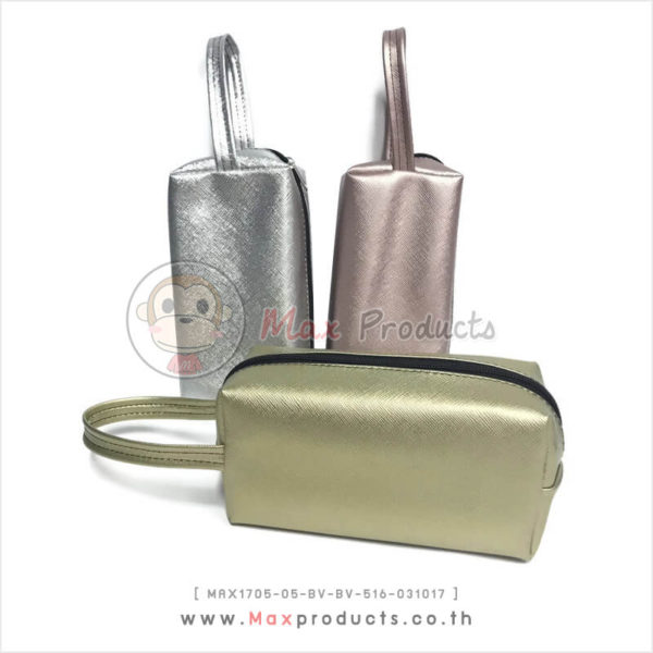 กระเป๋าใส่เครื่องสำอางค์ ผ้าเงา สีเงิน , ทอง , ชมพู ขนาด 7 x 17 cm MAX1705-05-BV-BV-516-031017