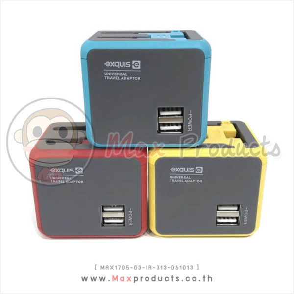 ปลั๊กเดินทาง 2 USB (พื้นดำ+แถบสี) สีฟ้า-ดำ , แดง-ดำ , เหลือง-ดำ ขนาด 45 x 6 cm MAX1705-03-IA-313-061013