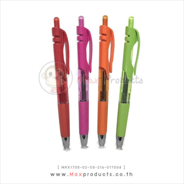 ปากกาเจล (แท่งใส+อ้วน) สีเขียว , ส้ม , ชมพู , แดง , ฟ้า MAX1705-02-SG-216-017004