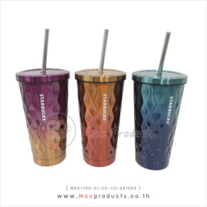 แก้วน้ำสแตนเลส Starbuck ไล่สี สีแดง-เหลือง , น้ำเงิน-ฟ้า , เหลือง-ชมพู ขนาด 10 x 17.5 cm รหัส MAX1705-01-CS-113-041003