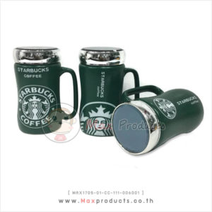 แก้วเซรามิค Starbuck ฝากระจก สีเขียว MAX1705-01-CC-111-006001