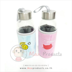 กระบอกน้ำแก้ว พรีเมี่ยม มีหูหิ้วบนฝน พร้อมปลอกกันร้อน MAX1711-01-CS-113-027016