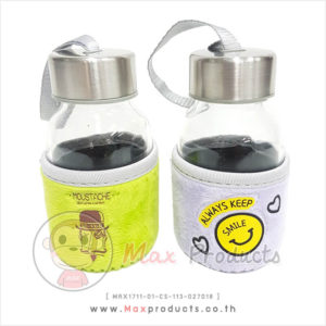 กระบอกน้ำแก้ว พรีเมี่ยม มีหูหิ้วบนฝน พร้อมปลอกกันร้อน MAX1711-01-CS-113-027018
