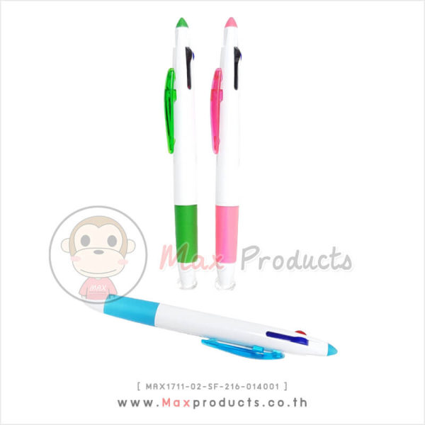 ปากกาพรีเมี่ยม (3 ไส้ แดง-ดำ-น้ำเงิน) แท่งสีขาว คลิปสีใส เขียว ชมพู ฟ้า MAX1711-02-SF-216-014001 (2)