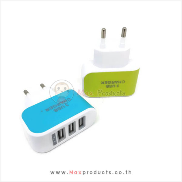 Travel Plug พรีเมี่ยม ทรงโค้ง ขาปลั๊กกลม 3 ช่อง USB