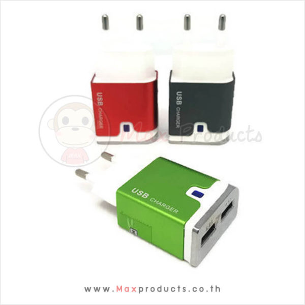 Travel Plug พรีเมี่ยม สีสลับขาว 2 ช่อง USB ขาปลั๊กกลม