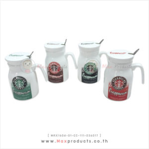 แก้วเซรามิค starbuck พรีเมี่ยม ทรงเหยือก+ช้อน สีขาว