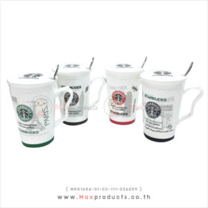 แก้วเซรามิค starbuck พรีเมี่ยม ฝา+ช้อน สีขาว