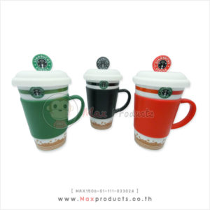 แก้วเซรามิค starbuck พรีเมี่ยม หูจับ+ยางซิลิโคนกันร้อน มีโมยางโลโก้บนฝา