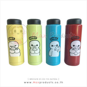 กระบอกน้ำสแตนเลสเก็บอุณหภูมิ Hug ลายตัวการ์ตูนสีขาว