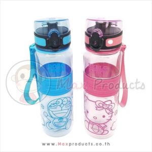 กระบอกน้ำพลาสติกใส 2 ซี้ พรีเมี่ยม ปิดอัตโนมัติ+ล็อค2ชั้น