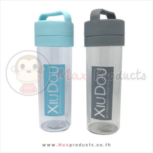 กระบอกน้ำพลาสติกใส พรีเมี่ยม DUO ฝาหมุน + หูหิ้ว