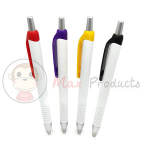 ปากกาลูกลื่น พรีเมี่ยม คลิปสี ปลอกขาว ลายคลื่นปลายด้าม