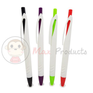 ปากกาลูกลื่น พรีเมี่ยม ปลอกขาว คลิปโค้ง หัวกดสี