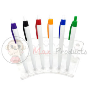 ปากกาลูกลื่น พรีเมี่ยม ปลอกสีขาว ฐานหัวกด+คลิปสี