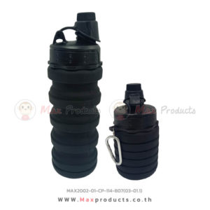 กระบอกน้ำซิลิโคนพับได้ 17 OZ มีสายคล้องฝาเปิดวงกลมพลาสติก